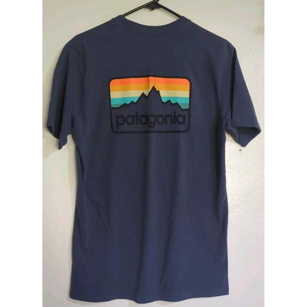 Patagonia Shirt Mens S‎ Responsibili-tee Blue Big Logo Gorpcore Hiking Camping